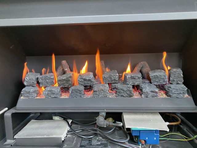Gas fire with flames close up
