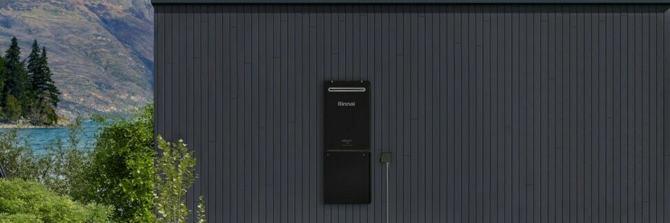 Rinnai infinity graphite unit on side of house